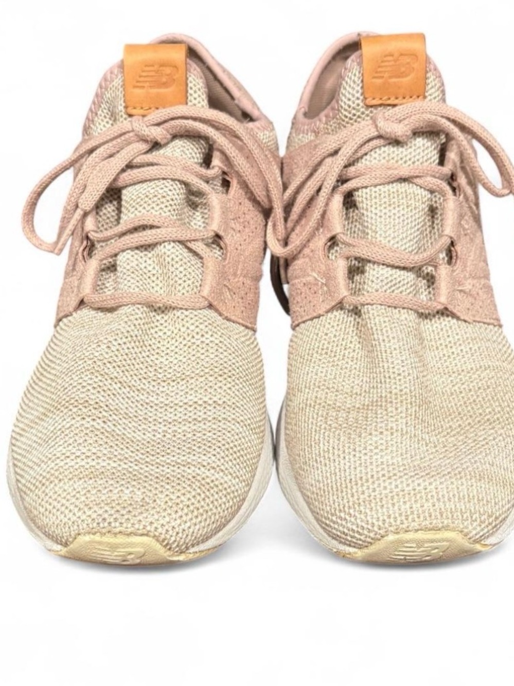 New Balance Pink and Tan Knit Lace-Up Sneakers